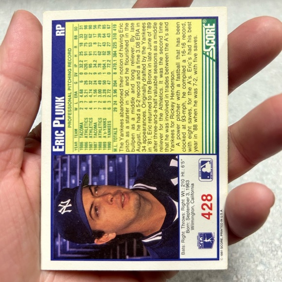 Eric plunk 1991 vintage baseball card - Picture 2 of 2